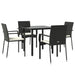 5 Piece Garden Dining Set With Cushions Black Poly Rattan