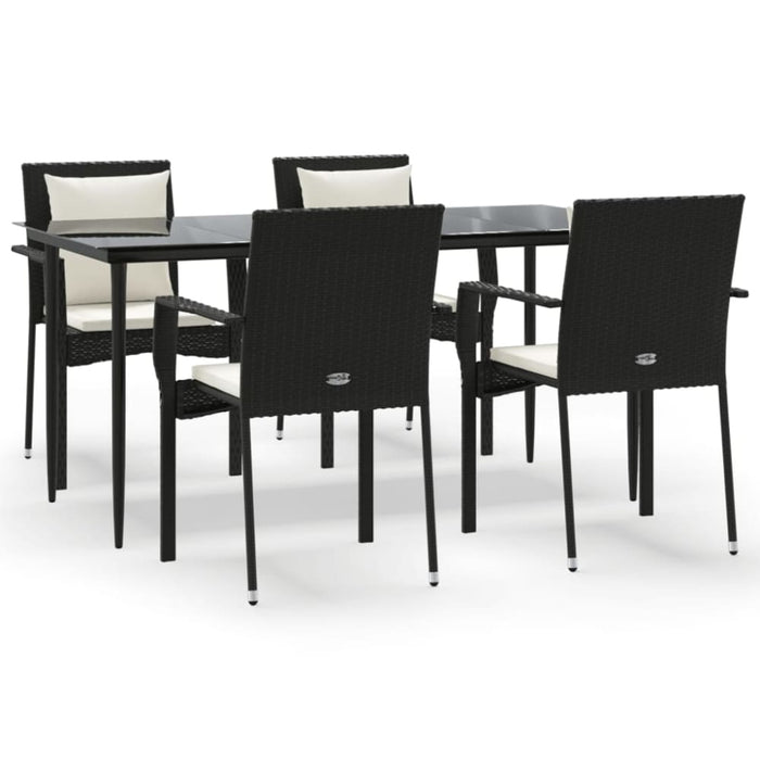 5 Piece Garden Dining Set With Cushions Black Poly Rattan