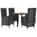 5 Piece Garden Dining Set With Cushions Black Poly Rattan