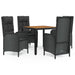 5 Piece Garden Dining Set With Cushions Black Poly Rattan