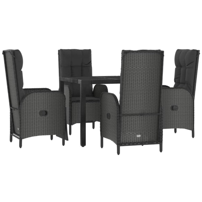 5 Piece Garden Dining Set with Cushions Black Poly Rattan