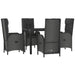 5 Piece Garden Dining Set with Cushions Black Poly Rattan