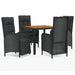 5 Piece Garden Dining Set with Cushions Black Poly Rattan