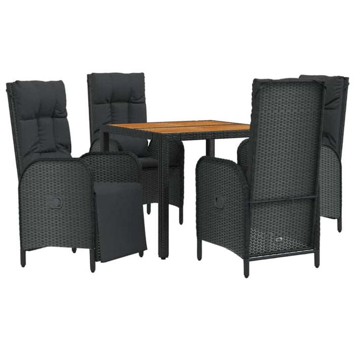 5 Piece Garden Dining Set with Cushions Black Poly Rattan