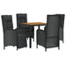 5 Piece Garden Dining Set with Cushions Black Poly Rattan