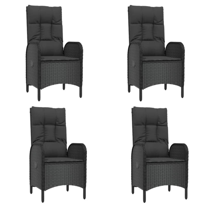 5 Piece Garden Dining Set With Cushions Black Poly Rattan