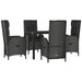 5 Piece Garden Dining Set With Cushions Black Poly Rattan