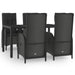 5 Piece Garden Dining Set With Cushions Black Poly Rattan
