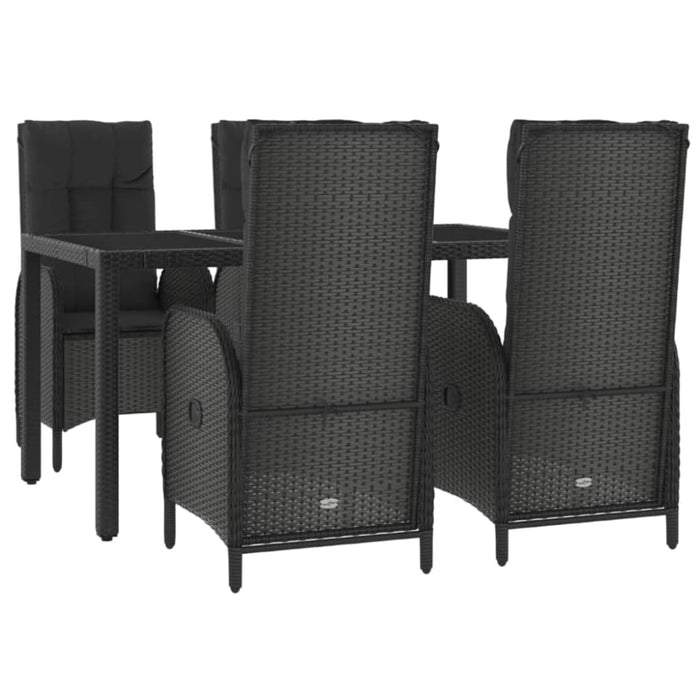 5 Piece Garden Dining Set With Cushions Black Poly Rattan