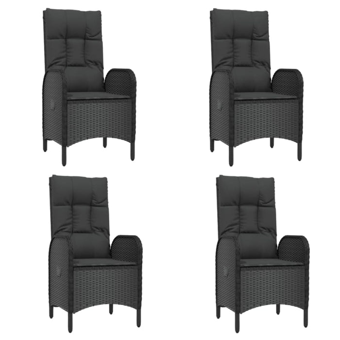 5 Piece Garden Dining Set With Cushions Black Poly Rattan