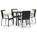 5 Piece Garden Dining Set With Cushions Black Poly Rattan