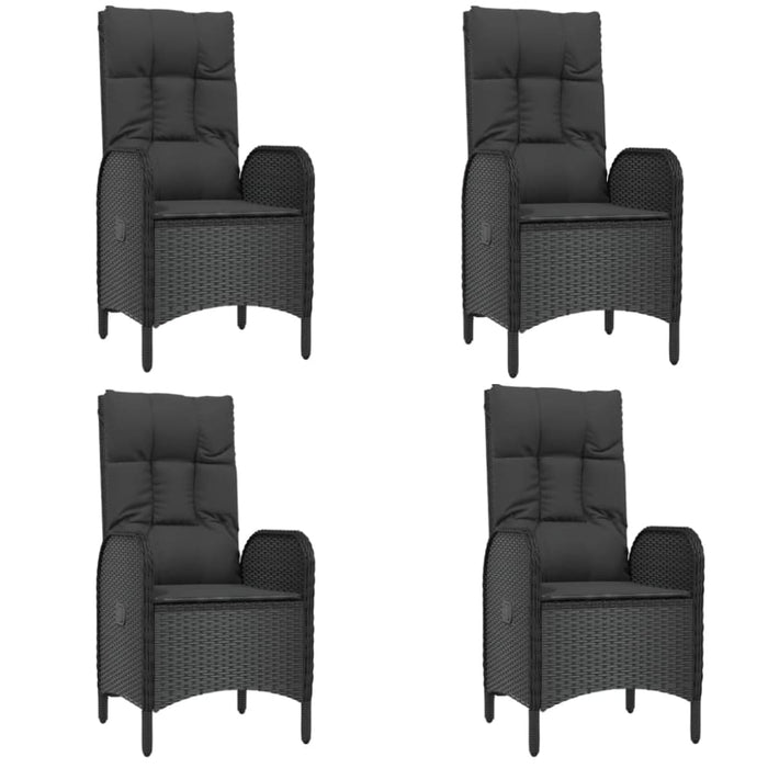 5 Piece Garden Dining Set With Cushions Black Poly Rattan