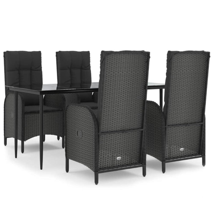 5 Piece Garden Dining Set With Cushions Black Poly Rattan