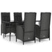 5 Piece Garden Dining Set With Cushions Black Poly Rattan