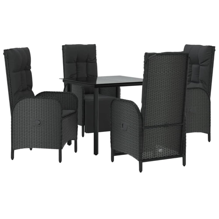 5 Piece Garden Dining Set with Cushions Black Poly Rattan
