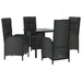 5 Piece Garden Dining Set with Cushions Black Poly Rattan
