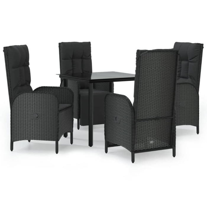 5 Piece Garden Dining Set with Cushions Black Poly Rattan