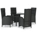 5 Piece Garden Dining Set with Cushions Black Poly Rattan