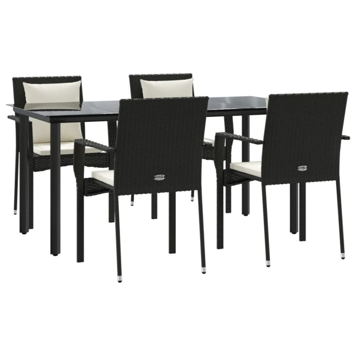 5 Piece Garden Dining Set With Cushions Black Poly Rattan
