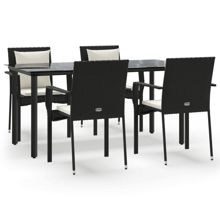 5 Piece Garden Dining Set With Cushions Black Poly Rattan