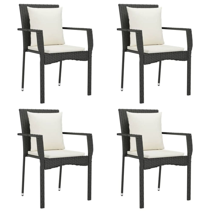 5 Piece Garden Dining Set With Cushions Black Poly Rattan