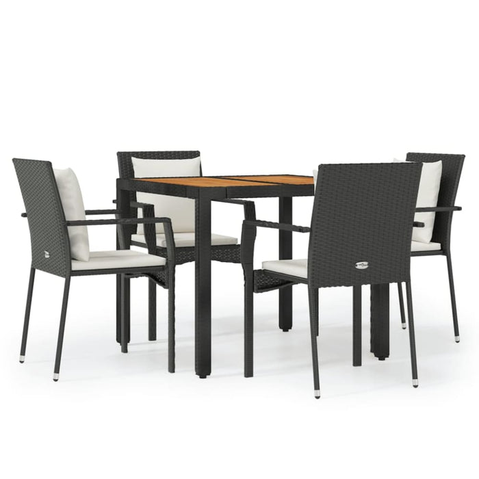 5 Piece Garden Dining Set With Cushions Black Poly Rattan
