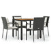 5 Piece Garden Dining Set With Cushions Black Poly Rattan
