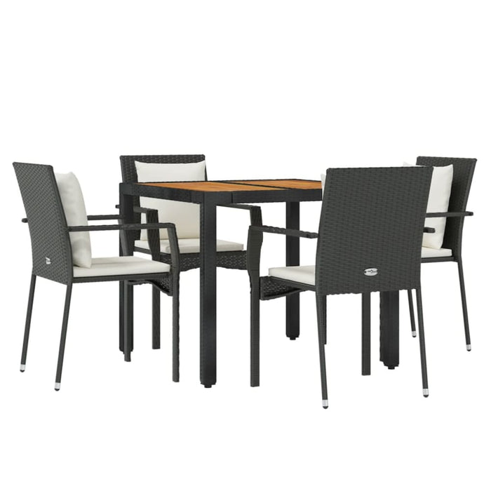 5 Piece Garden Dining Set With Cushions Black Poly Rattan