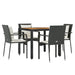 5 Piece Garden Dining Set With Cushions Black Poly Rattan