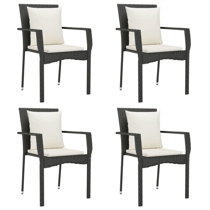 5 Piece Garden Dining Set With Cushions Black Poly Rattan