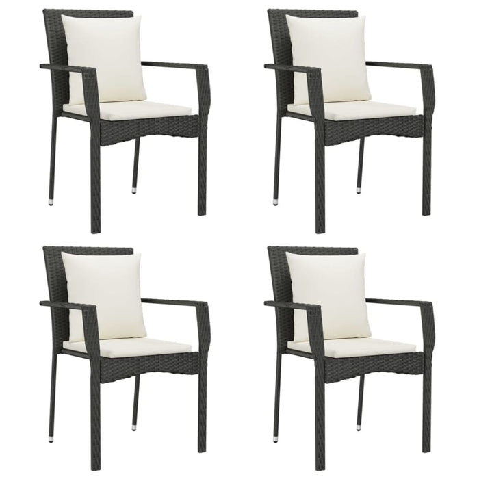 5 Piece Garden Dining Set With Cushions Black Poly Rattan