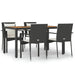 5 Piece Garden Dining Set With Cushions Black Poly Rattan
