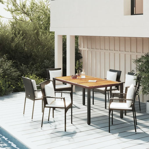 5 Piece Garden Dining Set With Cushions Black Poly Rattan