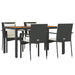 5 Piece Garden Dining Set With Cushions Black Poly Rattan