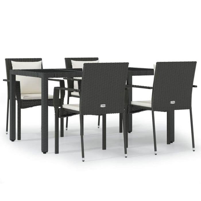 5 Piece Garden Dining Set With Cushions Black Poly Rattan