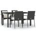 5 Piece Garden Dining Set With Cushions Black Poly Rattan