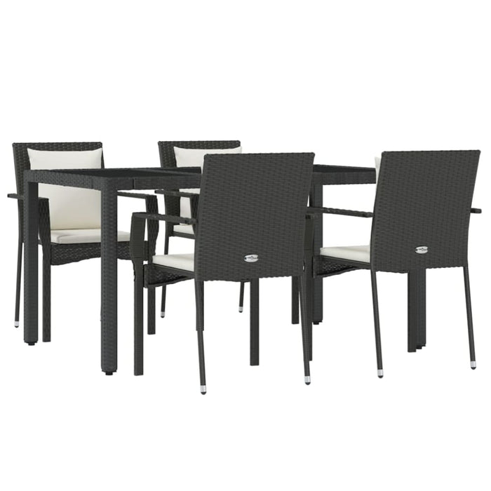 5 Piece Garden Dining Set With Cushions Black Poly Rattan