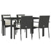 5 Piece Garden Dining Set With Cushions Black Poly Rattan