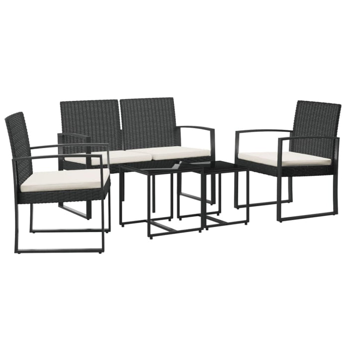 5 Piece Garden Dining Set with Cushions Black Pp Rattan