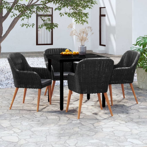 5 Piece Garden Dining Set With Cushions Black Tbkkpbl