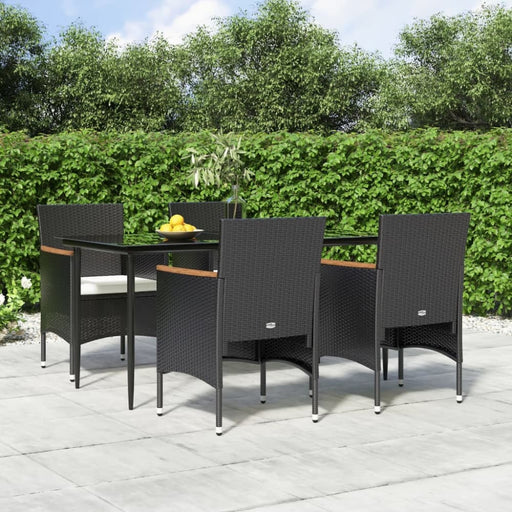 5 Piece Garden Dining Set with Cushions Black Topllab