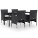 5 Piece Garden Dining Set with Cushions Black Topllbb