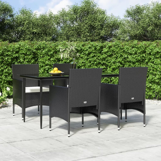 5 Piece Garden Dining Set with Cushions Black Topllol