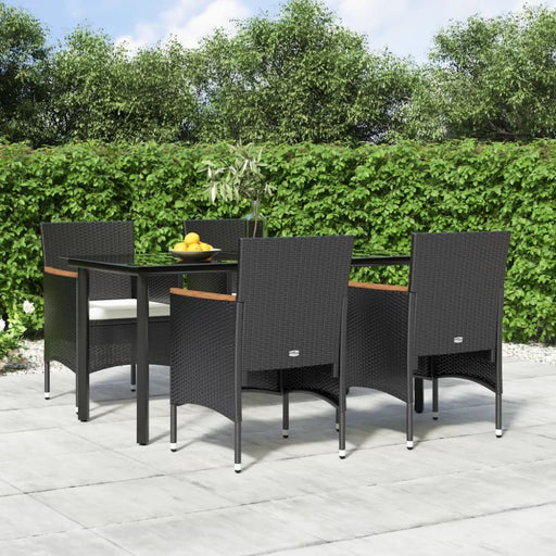 5 Piece Garden Dining Set with Cushions Black Toplltx