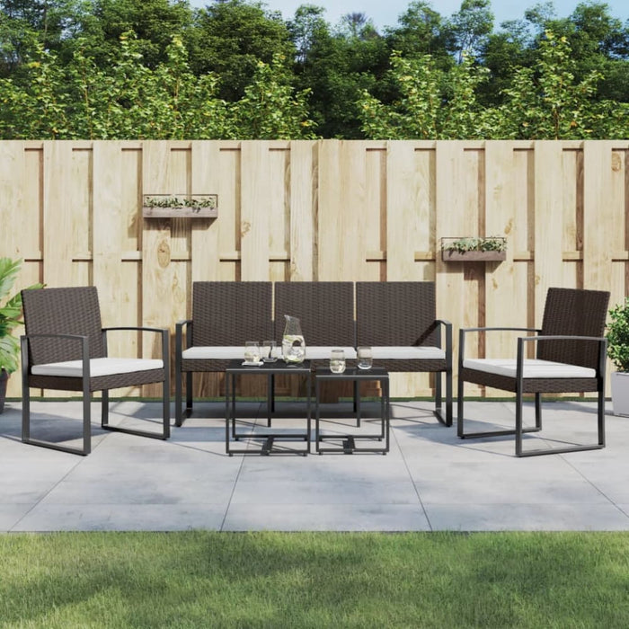 5 Piece Garden Dining Set with Cushions Brown Pp Rattan