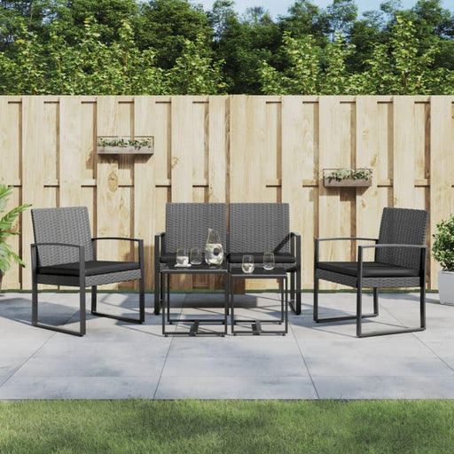 5 Piece Garden Dining Set with Cushions Dark Grey Pp Rattan