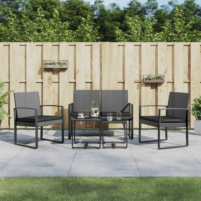 5 Piece Garden Dining Set with Cushions Dark Grey Pp Rattan