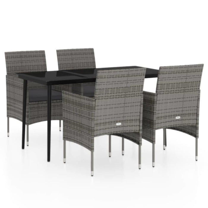5 Piece Garden Dining Set with Cushions Grey and Black