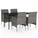 5 Piece Garden Dining Set with Cushions Grey and Black