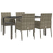 5 Piece Garden Dining Set With Cushions Grey Poly Rattan